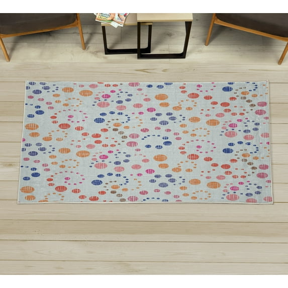 Modern Art Decorative Rug, Grunge Polka Dots Spots Backdrop Motif Retro Nostalgic Aesthetic Image Print, Quality Carpet for Bedroom Dorm and Living Room, 6 Sizes, Apricot Magenta, by Ambesonne