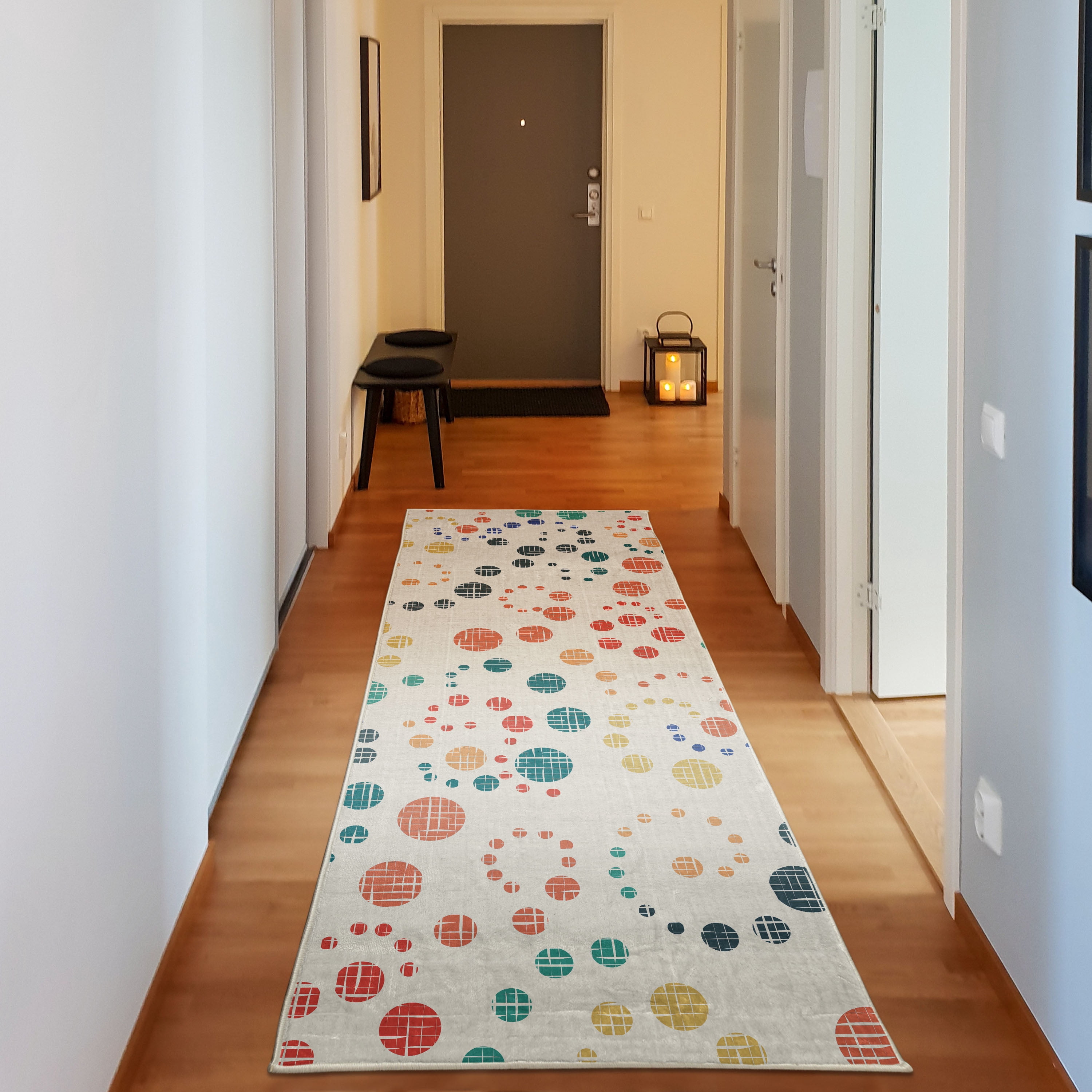 Modern Art Decorative Rug, Grunge Polka Dots Spots Backdrop Motif Retro ...