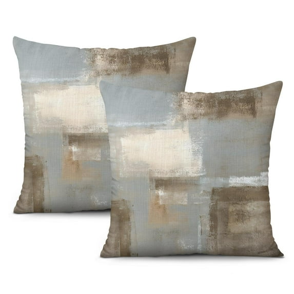 Modern Art Decorative Throw Pillow Covers, Brown Blue Abstract Oil Painting, 16x16 inches, Set of 2, Perfect for Couch, Sofa, Bedroom, Living Room Home Decor
