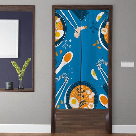 Modern Art Door Curtain Door Curtain, Modern Simple Blue Ramen Pattern Door Curtain, Kitchen Partition Bedroom Door Privacy Decoration