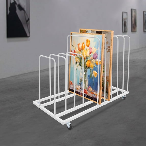 Modern Art Drying Rack, White Iron with 11.02lbs Capacity, Ventilated Partitions & Anti-Scratch Edges, Perfect for Canvas Boards/Posters/Panels Storage