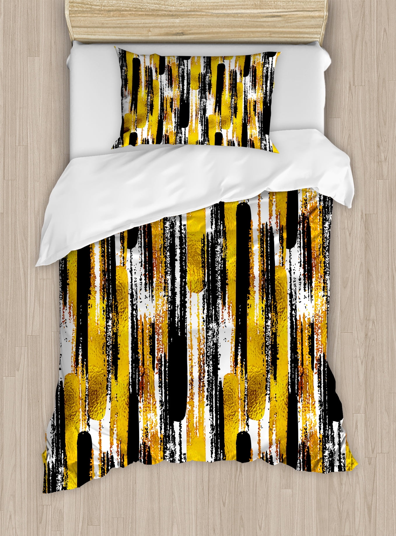 Twin Earth Yellow and Black Abstract Duvet Cover Set