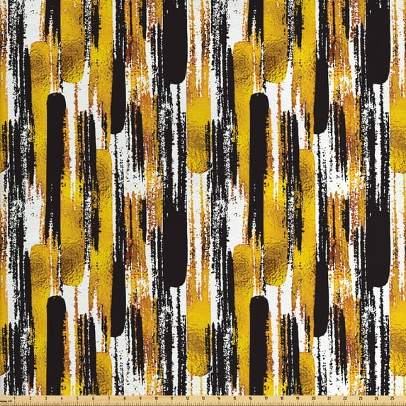 Ambesonne Modern Fabric by the Yard Upholstery, Grunge Art Brushstrokes, 2 Yards, Earth Yellow Black