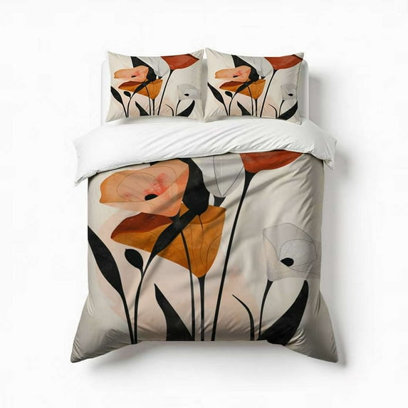 Modern Art Flower Pattern Bedding Set 3 Pcs Soft Microfiber Quilt Cover For Bedroom Decor, Comforter Cover With 2 Pillowcase