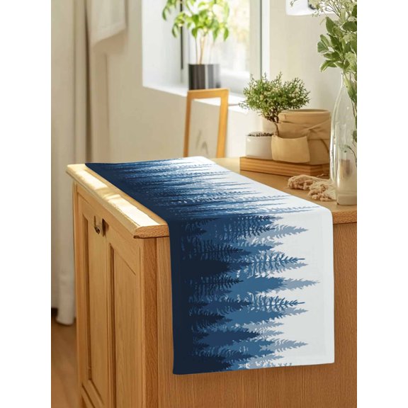 Modern Art Forest Trees Shadow Table Runner 13x90in Non-Slip Cotton Linen Table Runners, Gradient Black Blue on White Dresser Scarves TableRunner for Dinner Kitchen Dining Wedding Party