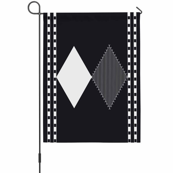 Modern Art Garden Flags For Outdoor, Black and White Striped Diamonds Checkered Border Small Double Side Yard Flags Weather Proof Garden Decor for Lawn Outside Holiday 12 x 18 Inches