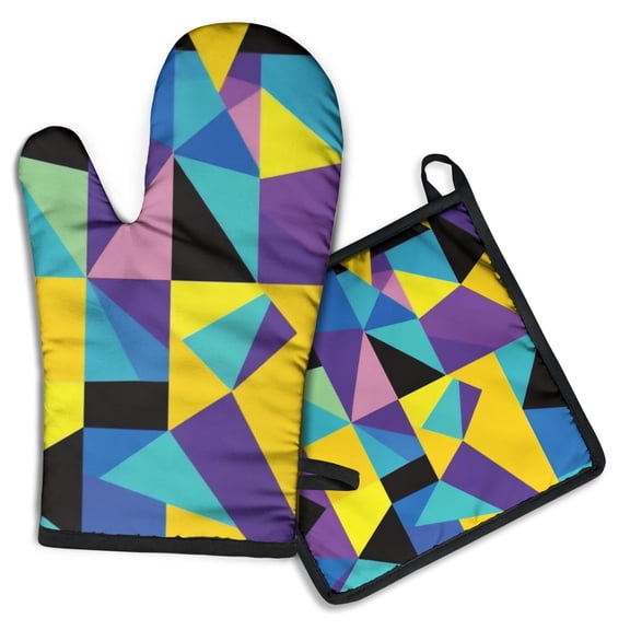 Modern Art Geometric Kitchen Oven Mitt and Pot Holder Sets 2 Pcs for Baking, Cooking and Grilling, Heat Resistant Up To 392 °F