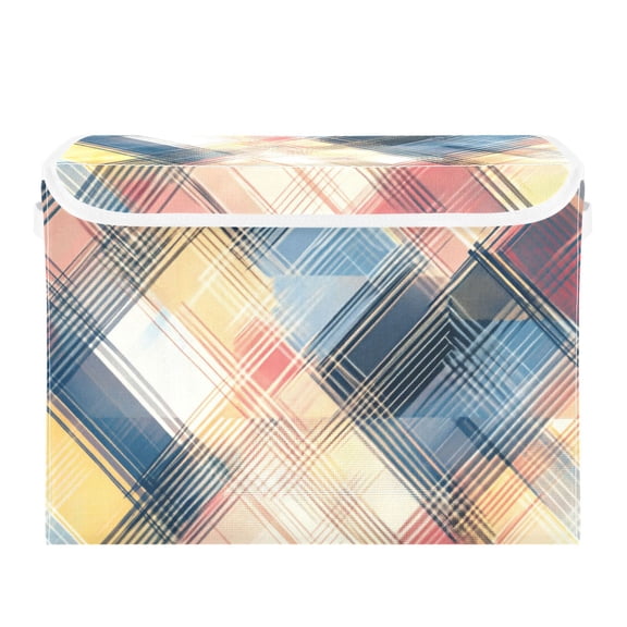 Modern Art Geometric Pattern Large Storage Bins with Linen Collapsible Lid Storage Box 16.7 x 12.6 x 11.8in