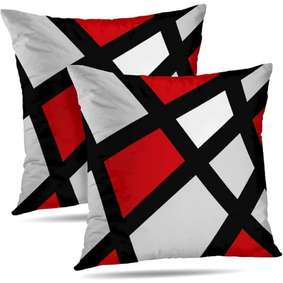 Modern Art Geometric Pillow Cover, Decorative Throw Pillow Covers Red Black Abstract Artwork Cushion Cover for Bedroom Sofa Living Room 20 x 20 Inch Set of 2