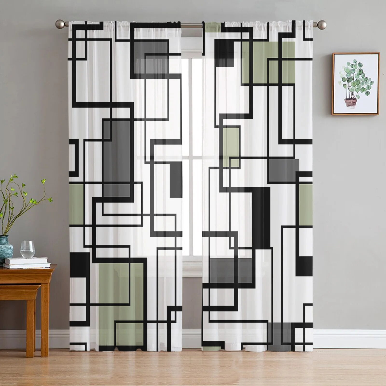 Modern Art Geometry Black Grey Sheer Curtains For Living Room Bedroom