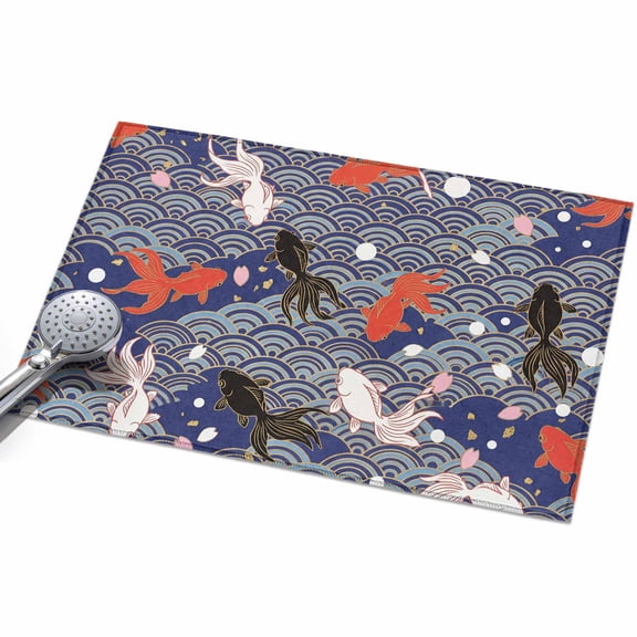 Modern Art Goldfish Entryway Rug 2x3ft Washable Non Slip Bathroom Rug Indoor Floor Front Door Mat Navy Blue Sea Waves Ocean Rustic Rectangle Area Rugs Carpet for Kitchen Office Dining Room Home