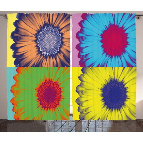 Ambesonne Floral Curtains 2 Panel Set, Daisy Flower Collage, 108" x 90", Multicolor