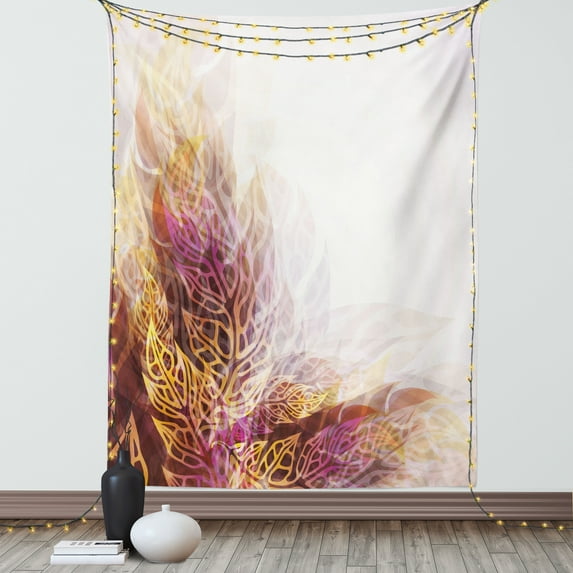 Modern Art Home Decor Tapestry, Psychedelic Floral with Blurry Leaf Visuals and Dynamic Effects , Wall Hanging for Bedroom Living Room Dorm Decor, 60W X 80L Inches, Golden Purple, by Ambesonne