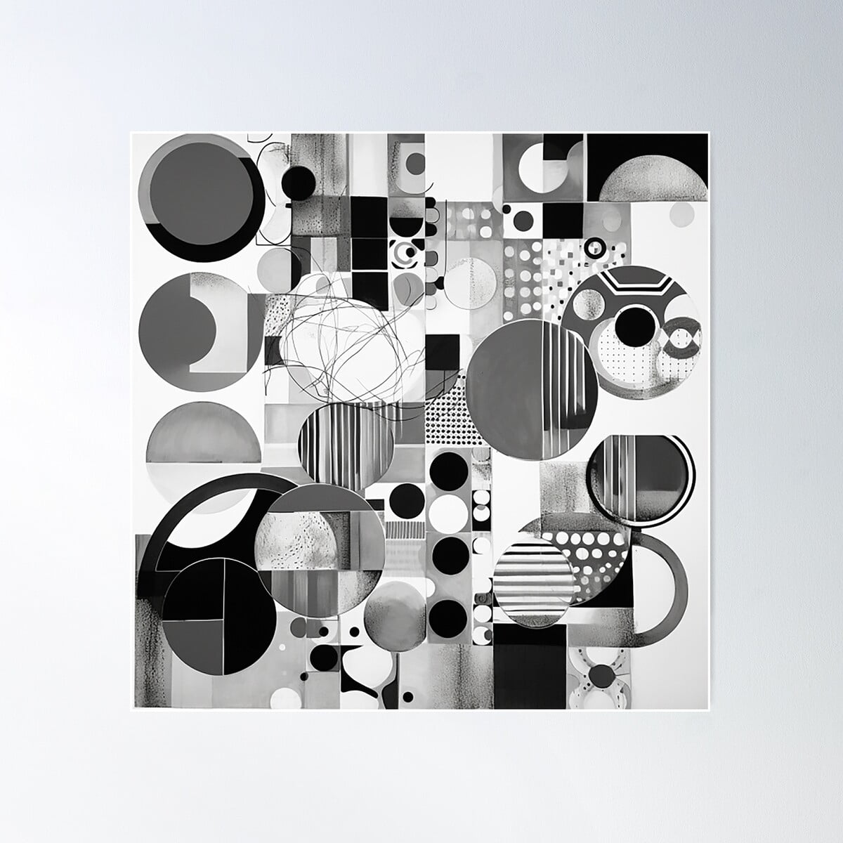 Modern Art Intertwined Geometric Shapes Black And White Decoration ...