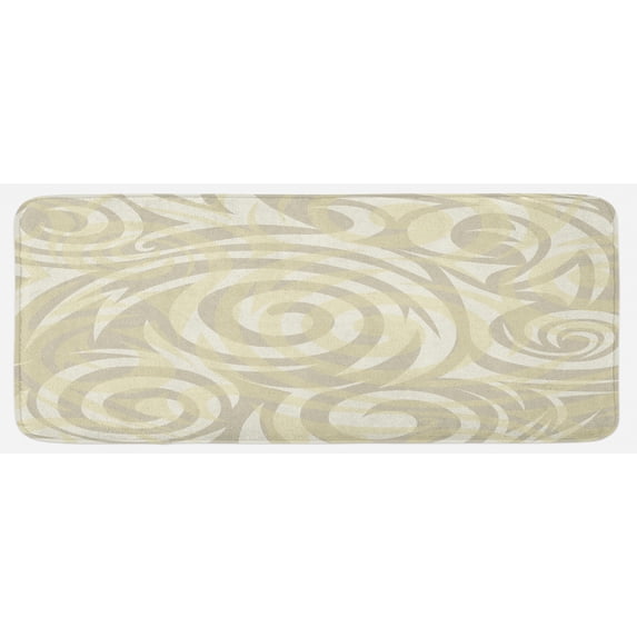 Modern Art Kitchen Mat, Vintage Swirling Floral Design with Faded Colors Natural Effects, Plush Decorative Kitchen Mat with Non Slip Backing, 47" X 19", Khaki Beige, by Ambesonne