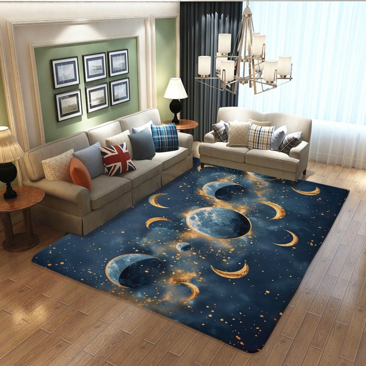 Star Area Rug Modern Art Moon Star Area Rug Living Room Mat Yellow Carpet Cloud Black ...