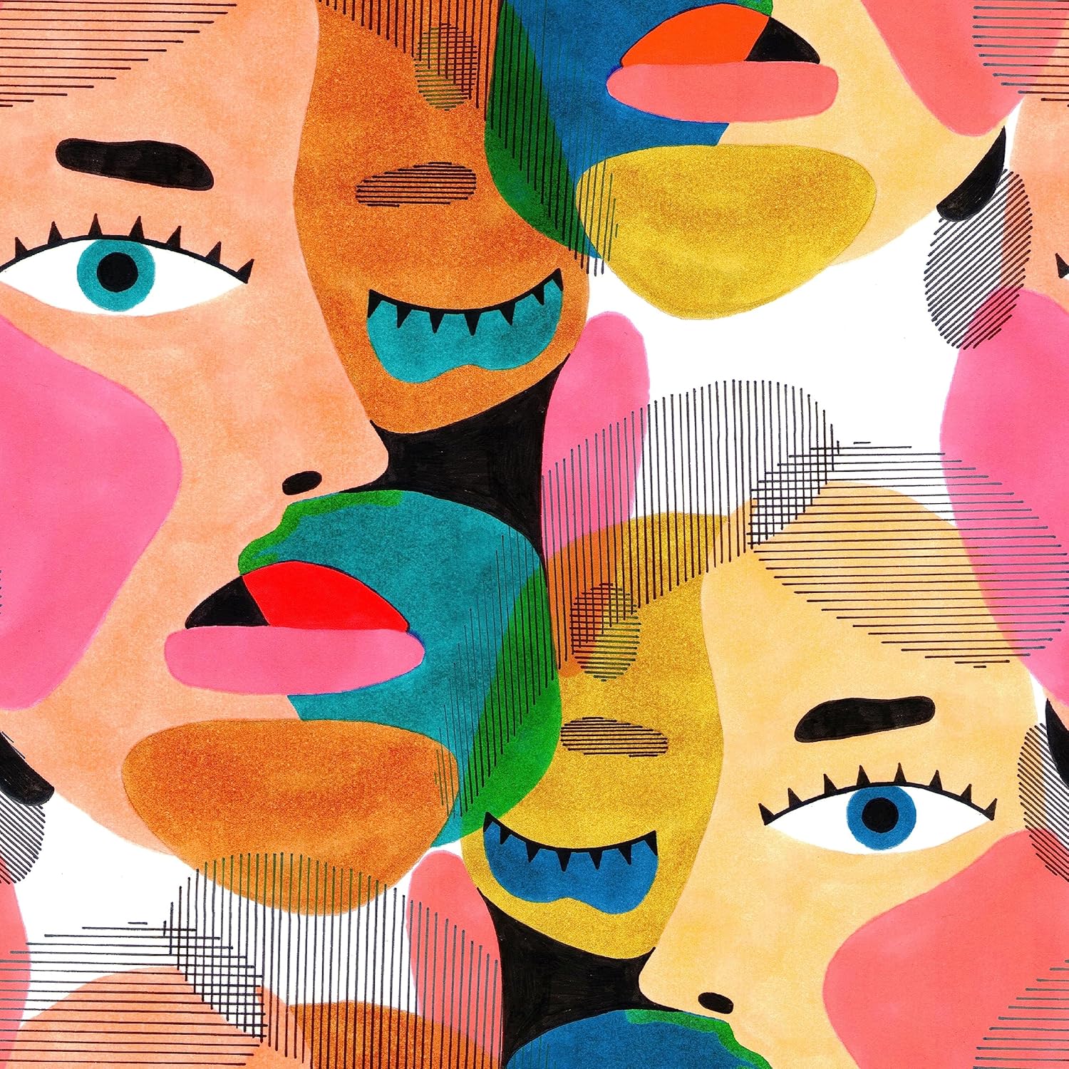Human Contact Rander Modern Art Peel & Wallpaper - Colorful Human Contact Paper - Removable ...