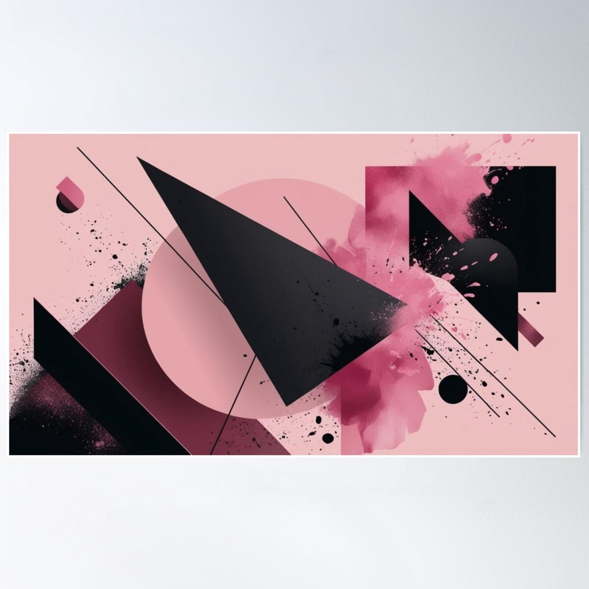 Modern Art Pink And Black Abstract Poster Wall Art, Modern Wall Decor ...