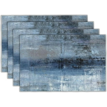 Modern Art Placemats Set of 4 Blue and Grey Abstract Paint Art Linen Washable Place Mats Rectangular Cloth Table Mat for Party Kitchen Dining Decoration Indoor Outdoor, 12x18 inch
