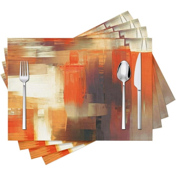Modern Art Placemats Set of 4 Orange Abstract Painting Place Mats Washable Linen Placemat for Kitchen Dining Table Home Party Decor 18x12 Inches