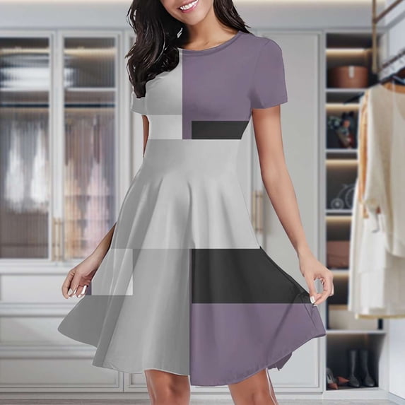 Modern Art Purple Gray Black Geometric Women's Classic Swing Skater Dress Casual Work Party Cocktail Dresses