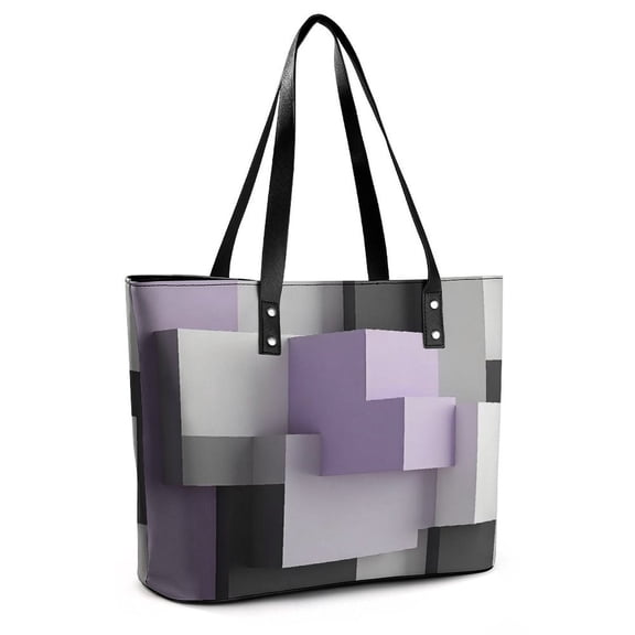 Modern Art Purple Grey Geometric Woman Leather Handbags Large Tote Bag Fashion Portable Handbags With Zipper