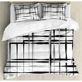 thumbnail image 1 of Modern Art Queen Size Duvet Cover Set, Minimalist Image with Simplistic Spaces and Spare Asymmetric Grids and Lines, Decorative 3 Piece Bedding Set with 2 Pillow Shams, Black White, by Ambesonne, 1 of 3