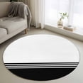 thumbnail image 1 of Modern Art Round Area Rugs 3 ft, Black White Simple Striped Farmhouse Washable Small Area Rug with Non-Slip Sturdy Edge Binding Round Front Door Mat Floor Carpet for Entryway, 1 of 9