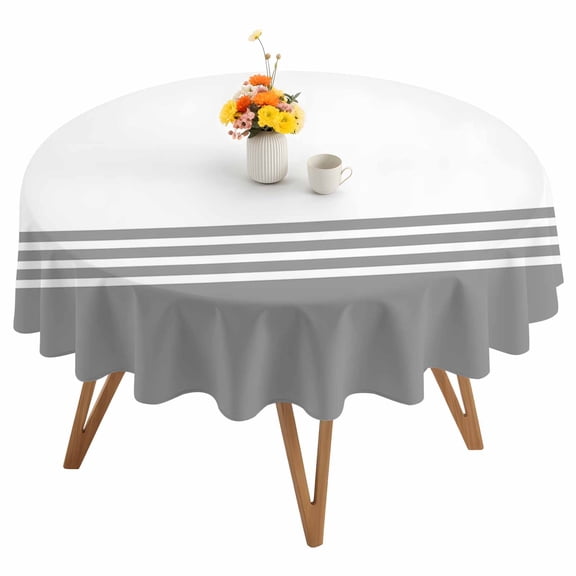 Modern Art Round Tablecloth 54 inches Grey White Simple Striped Farmhouse Waterproof Oil-Proof Table Cloth Round Table Cover for Holiday Party Picnic Dinner Decor Indoor and Outdoor Use