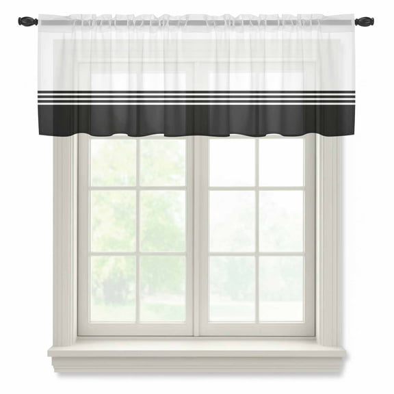 Modern Art Semi Sheer Valance Curtains Black White Simple Striped Farmhouse Voile Valances Curtain Rod Pocket Small Window Treatment for Kitchen Bathroom Cafe 42"x12"