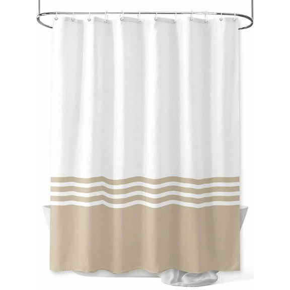 Modern Art Shower Curtain, Brown White Simple Striped Farmhouse Waterproof Shower Curtain Set with 12 Hooks Lightweight Washable Fabric Shower Curtains for Bathroom 36x72 Inches