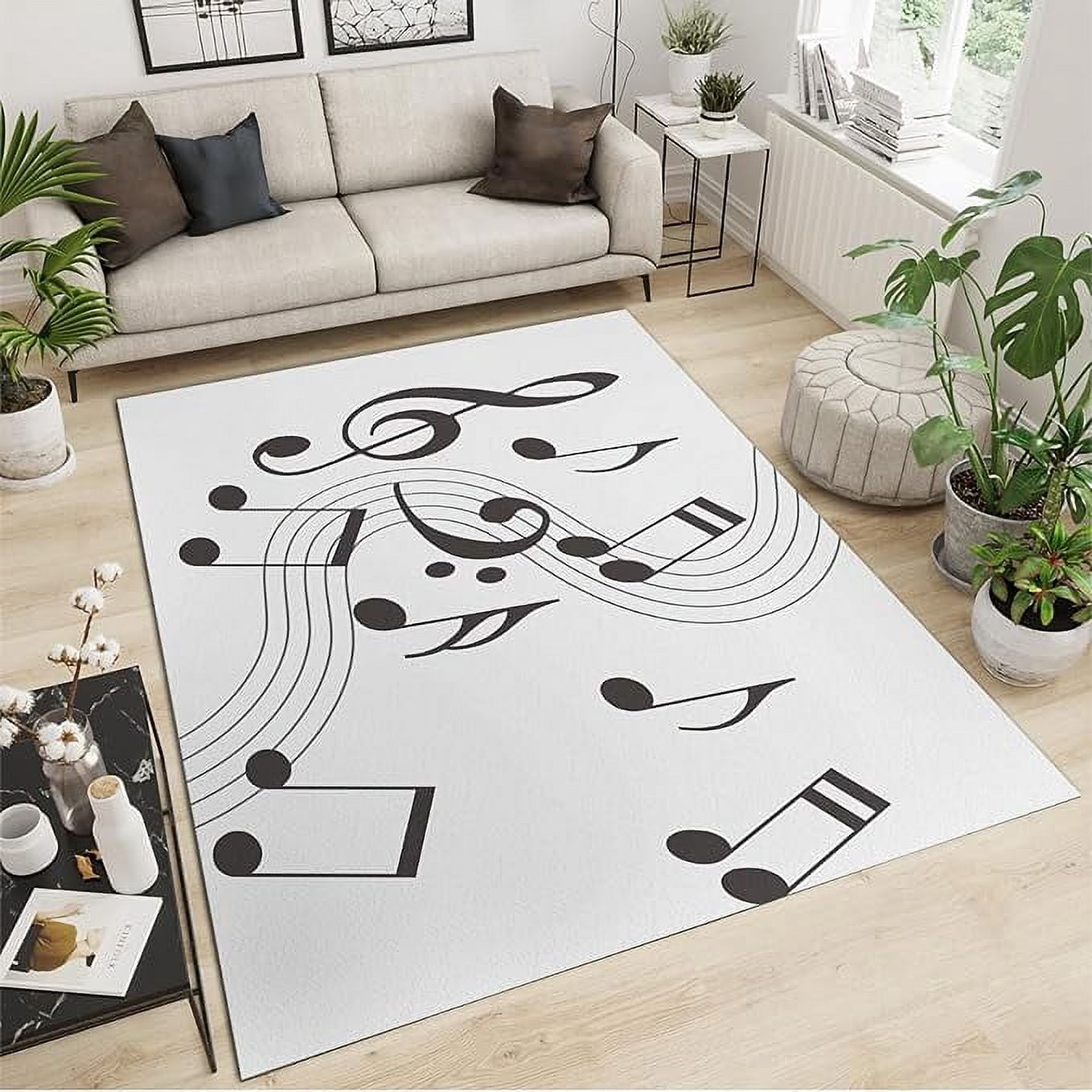Modern Art Simple Kids Rugs, Abstract Black Music Notes Indoor Area Rug ...