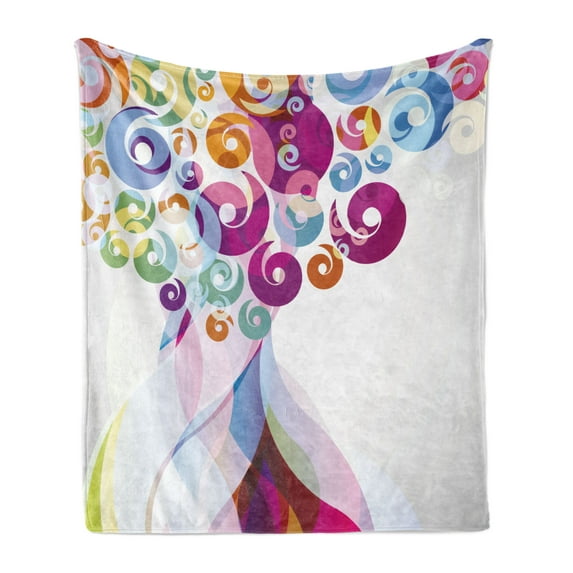Modern Art Soft Flannel Fleece Throw Blanket, Digital Whirlwind Textured Vortex Concentric Spirals Abstract Artwork, Cozy Plush for Indoor and Outdoor Use, 60" x 80", Multicolor, by Ambesonne