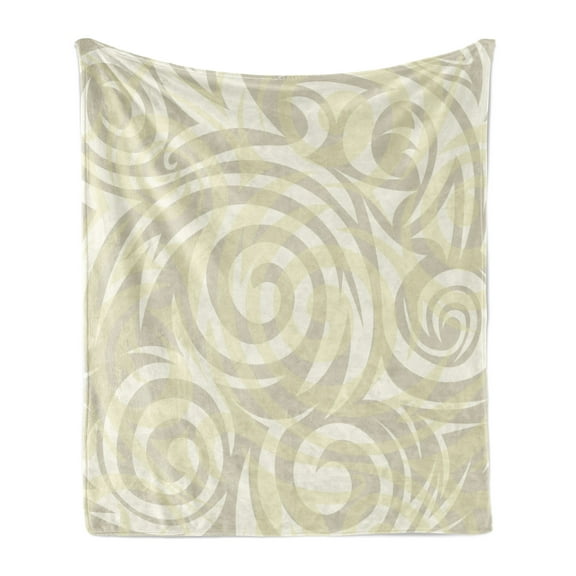 Modern Art Soft Flannel Fleece Throw Blanket, Vintage Swirling Floral Design with Faded Colors Natural Effects, Cozy Plush for Indoor and Outdoor Use, 60" x 80", Khaki Beige, by Ambesonne