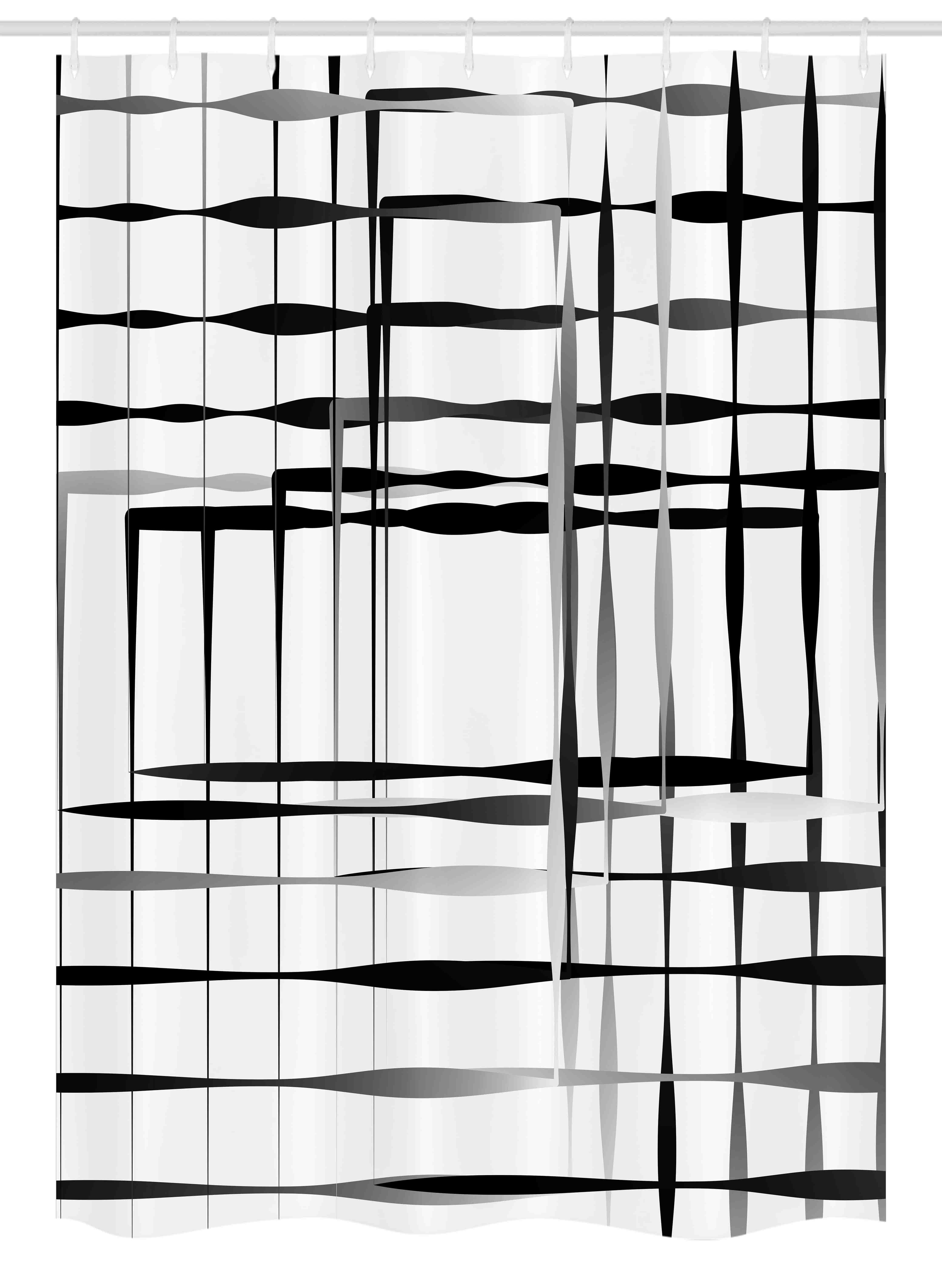 Black and White Geometric Fabric Shower Curtain with Hooks