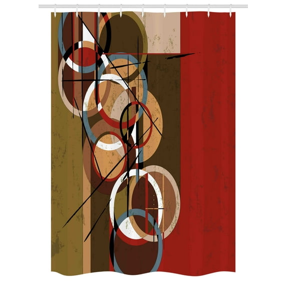Modern Art Stall Shower Curtain, Retro Surreal Abstract Circular and Square Shaped Artwork Lines on Murky Base, Fabric Bathroom Set with Hooks, 54W X 78L Inches, Multicolor, by Ambesonne