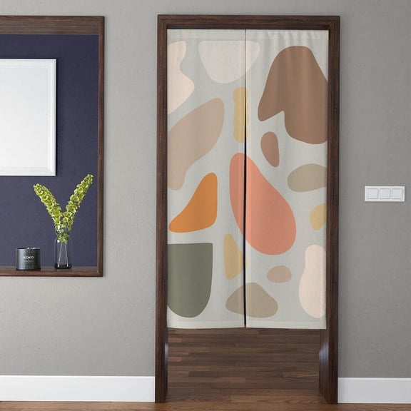 Modern Art Style Door Curtains, Colorful Abstract Color Block Printed Curtains, Kitchen Partition Bedroom Door Privacy Decoration