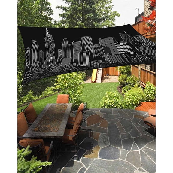 Modern Art Sun Shade Sail 6.5'X10' Black and White Skyscrapers Night City Minimalist UV Block Outdoor Sail Shades Breathable Waterproof Rectangular Sunshade for Patio Garden Pool Pergola Porch