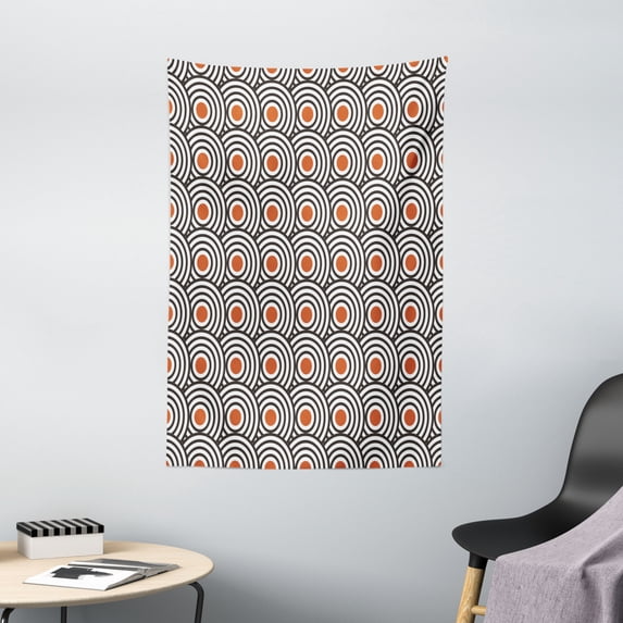 Modern Art Tapestry, New Age Retro Minimalist Concentric Spiral Vortex Abstract Work of Art, Wall Hanging for Bedroom Living Room Dorm Decor, 40W X 60L Inches, Orange Charcoal Grey, by Ambesonne
