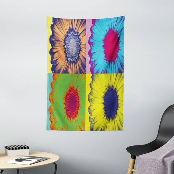 Modern Art Tapestry, Pop Art Inspired Colorful Kitschy Daisy Flower with Hard-Edged Western Design, Wall Hanging for Bedroom Living Room Dorm Decor, 40W X 60L Inches, Multicolor, by Ambesonne