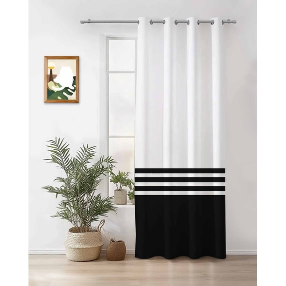 Modern Art Thermal Insulated Blackout Curtains for Bedroom 36 Length Black White Simple Striped Farmhouse Room Darkening Curtain 1 Panel Grommet Window Curtain Drape for Living Room Nursery Room