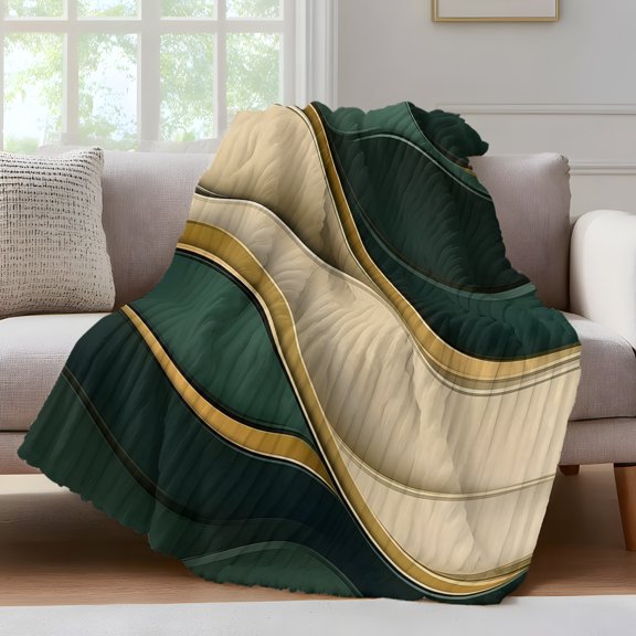 Modern Art Turquoise Throw Blanket for Couch Yellow Ripple Stripe Soft and Warm Flannel 3D Striped Fluffy Fuzzy Fleece Blanket Lightweight Throw for Bed, Sofa 30 x 40 Inches