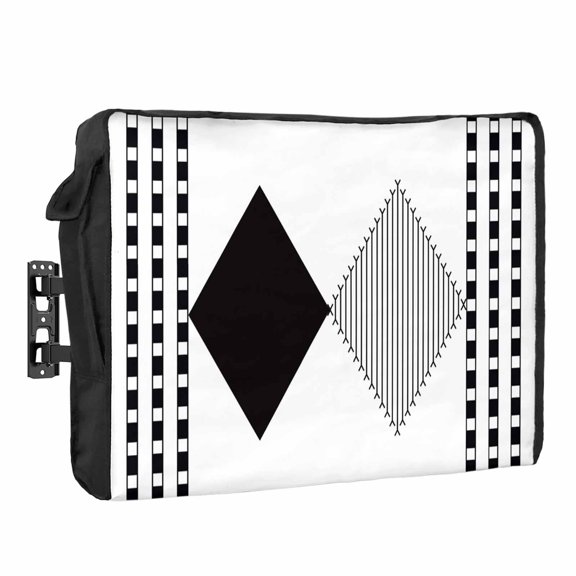 Modern Art Waterproof Outdoor TV Cover, White and Black Striped Diamonds Checkered Border Outside Weatherproof TV Enclosures for 30 to 32 Inch LCD Television Shield Flat Screen Protectors