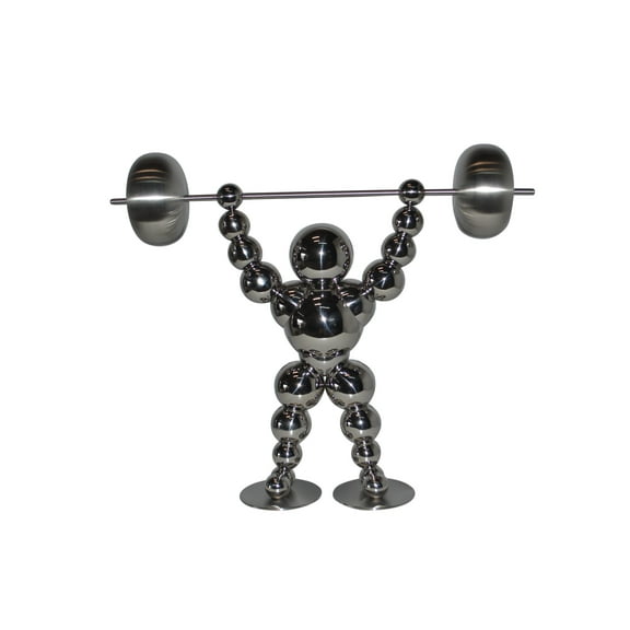 Modern Art Weightlifter Up Position Chrome Balls Statue - Size: 20"x5"x17"H