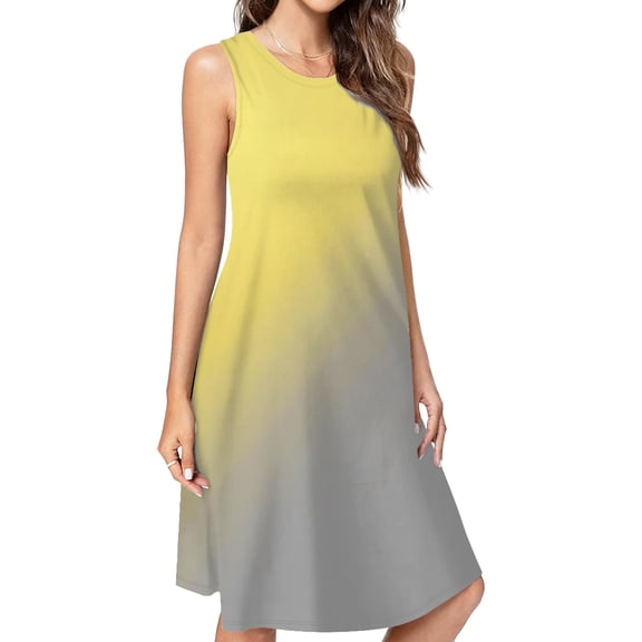 Modern Art Yellow Gray Gradient Dress Elegant Party Dresses Evening Dresses Women Dress Sleeveless Dress Ladies Dresses