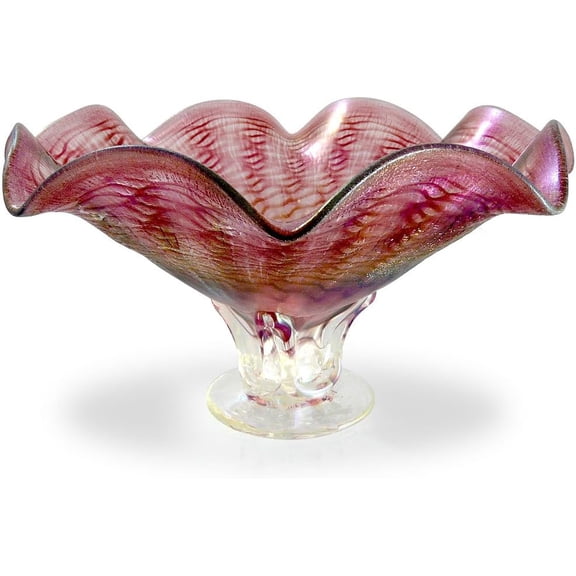 Modern Artisans American Hand-Blown Fluted Art Glass Pedestal Bowl in Pink Blush