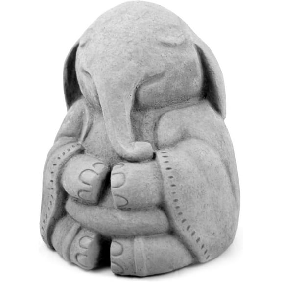 Modern Artisans Meditating Elephant - Cast Stone Garden Sculpture : Large Size, Grey Stone Finish