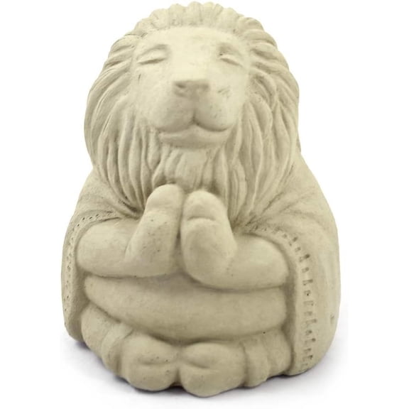 Modern Artisans Meditating Lion - Cast Stone Garden Sculpture : Large Size, Antique Beige Finish