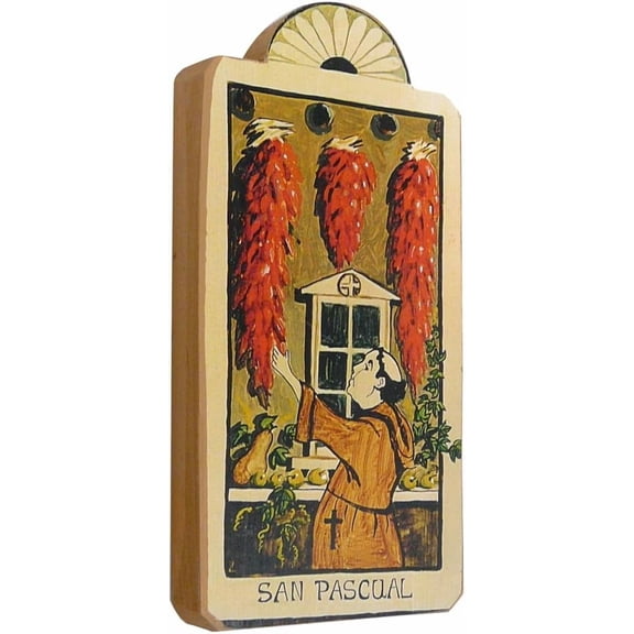 Modern Artisans San Pasqual Patron Saint of Kitchens Handmade Retablo Plaque, 3.5 x 7.25 Inches