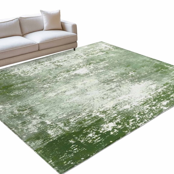 Modern Artistic Abstract 6x9ft Non Slip Area Rug Gradient Sage Green Mottled Vintage Washable Soft Area Rugs for Living Room, Indoor Circle Carpet for Bedroom Dining Room Kitchen